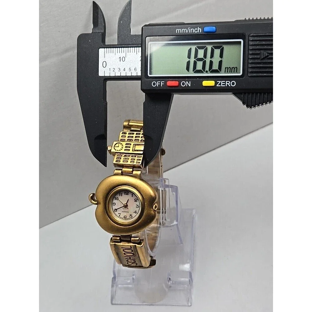 Teacher Apple Bracelet Watch Schoolhouse Charm Gold Tone Quartz New Battery Cute